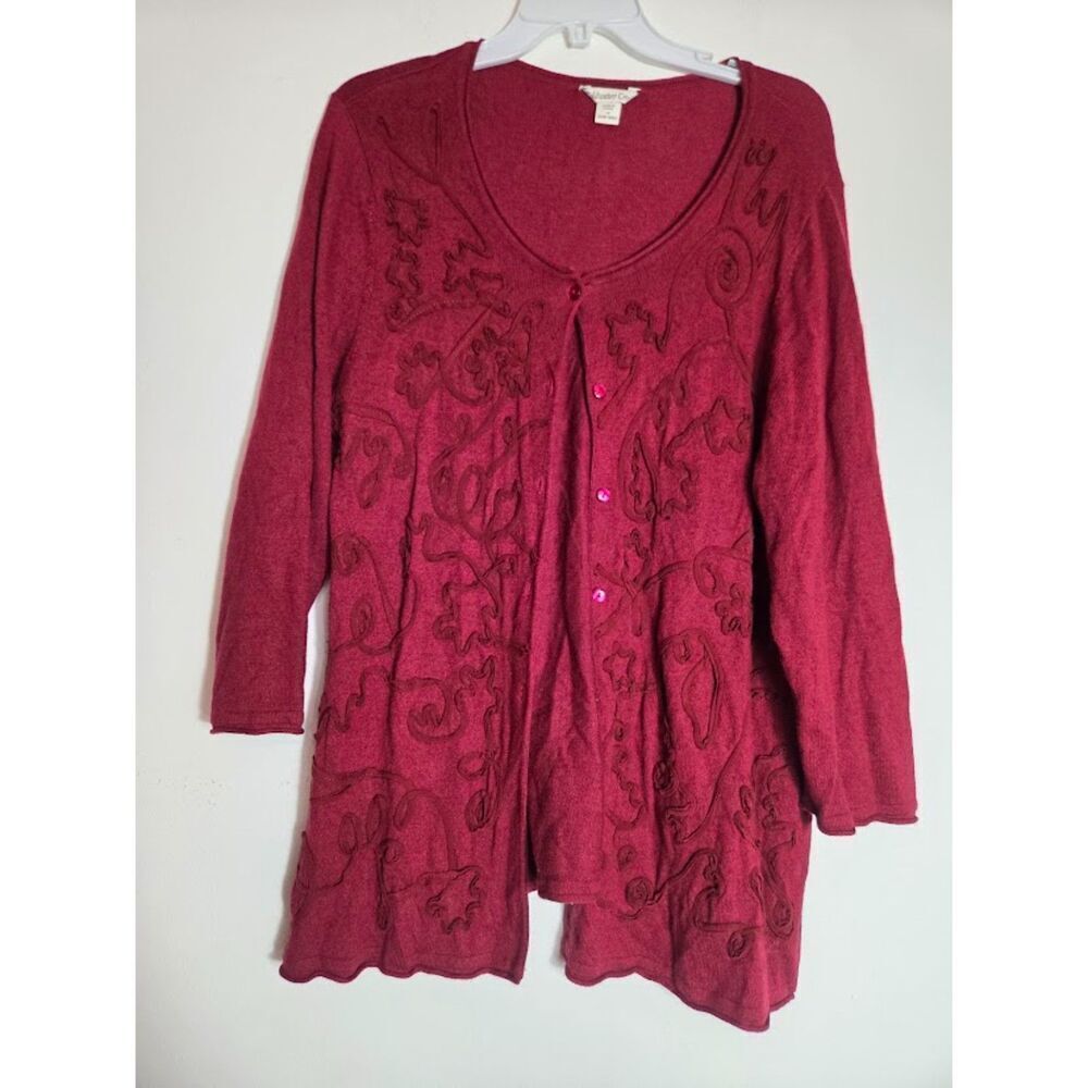 Coldwater Creek Red w/Embroidery Cashmere Blend Knit Cardigan Sweater size 1X